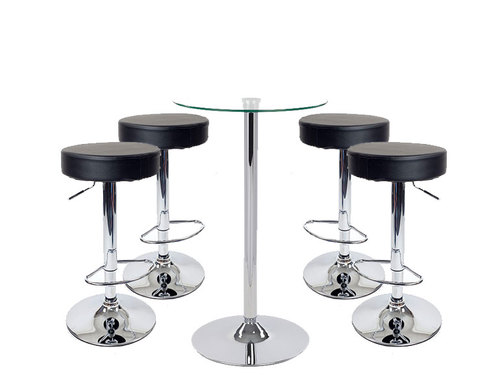 Classic Round Bar Stools X4, Glass Table With Bar Stools